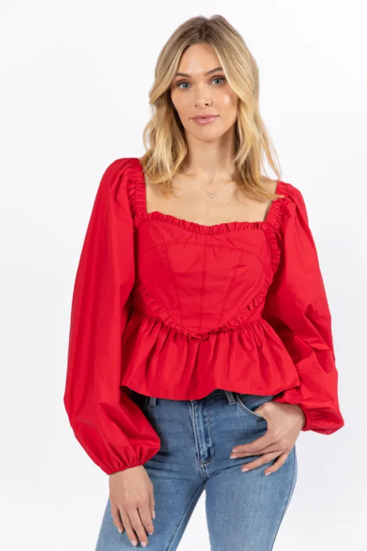 I Heart You Red Heart Shape Woven Blouse FINAL SALE sold by Pink Lily
