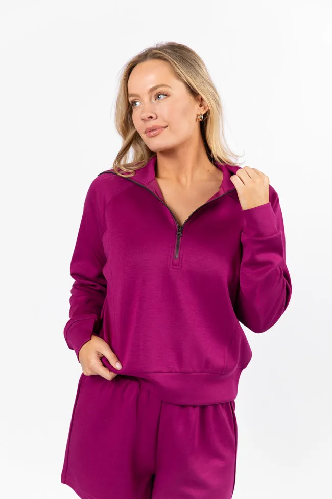 Let's Just Stay Plum Quarter Zip Knit Pullover FINAL SALE sold by Pink Lily product image thumbnail 3