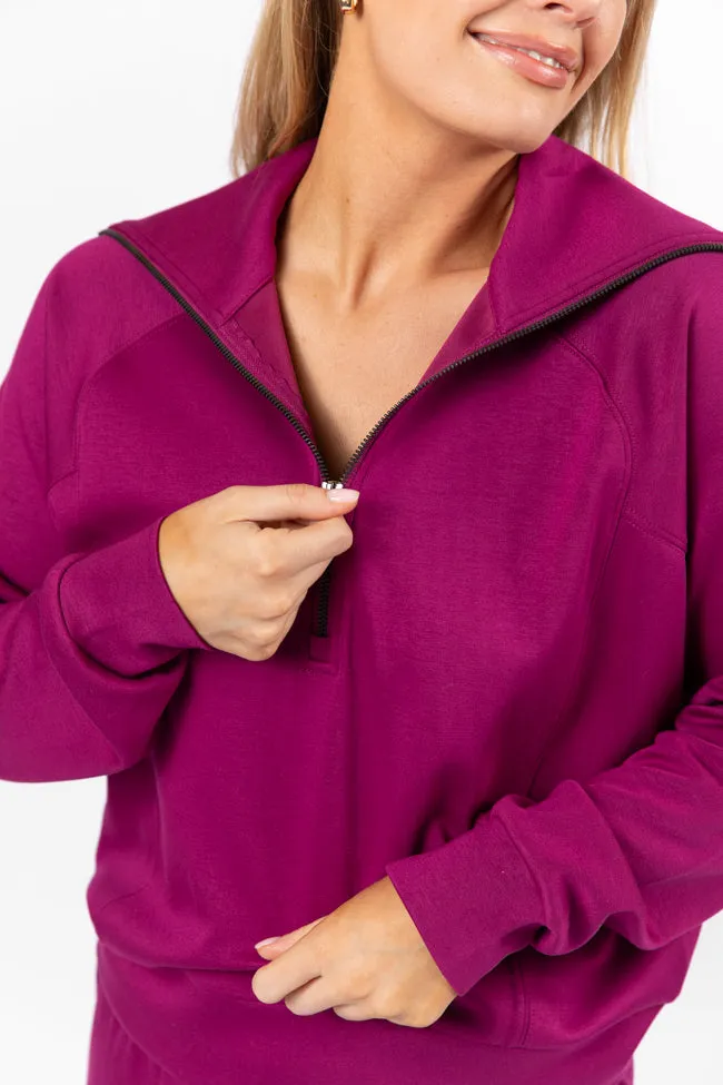 Let's Just Stay Plum Quarter Zip Knit Pullover FINAL SALE sold by Pink Lily product image thumbnail 4