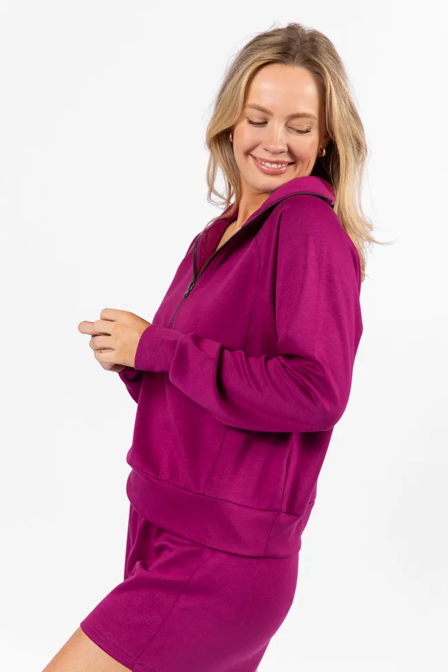 Let's Just Stay Plum Quarter Zip Knit Pullover FINAL SALE sold by Pink Lily product image thumbnail 5