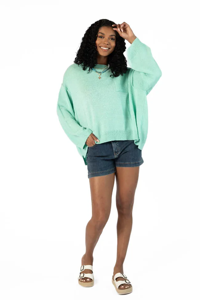 Tell Me Everything Aqua Oversized Pocketed Light Weight Sweater FINAL SALE sold by Pink Lily product image thumbnail 4