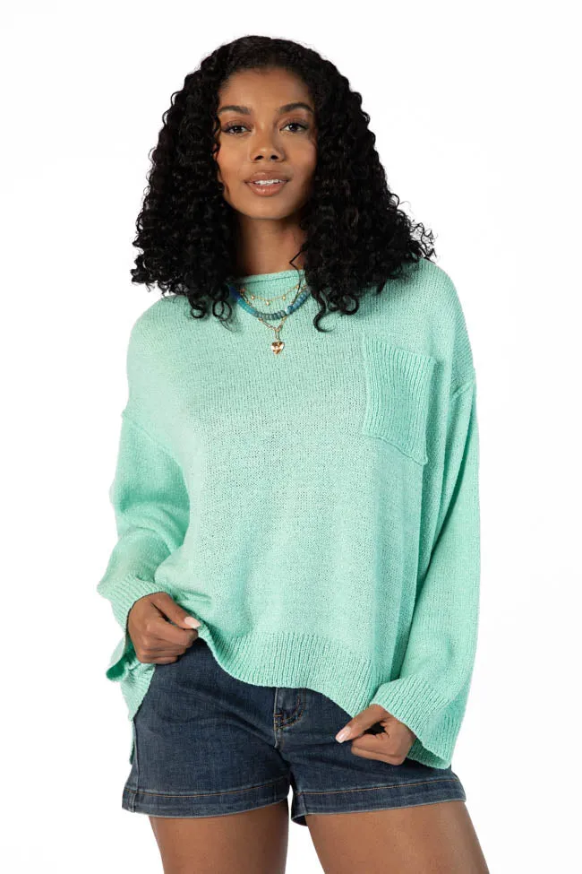 Tell Me Everything Aqua Oversized Pocketed Light Weight Sweater FINAL SALE sold by Pink Lily product image thumbnail 3