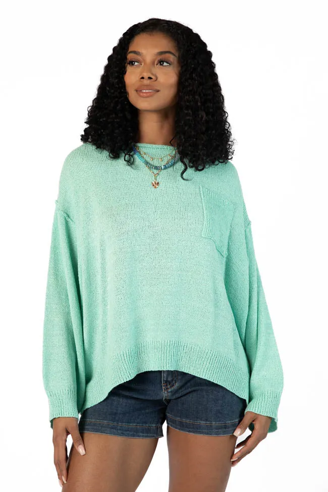 Tell Me Everything Aqua Oversized Pocketed Light Weight Sweater FINAL SALE sold by Pink Lily product image thumbnail 5