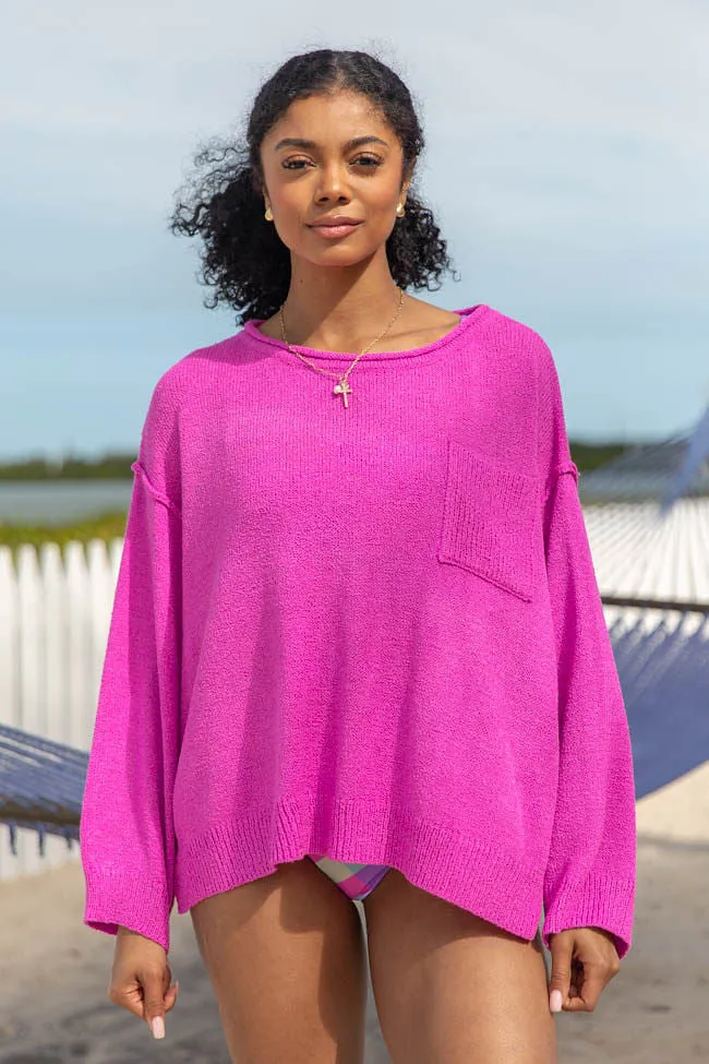 Tell Me Everything Magenta Oversized Pocketed Light Weight Sweater FINAL SALE sold by Pink Lily product image thumbnail 3