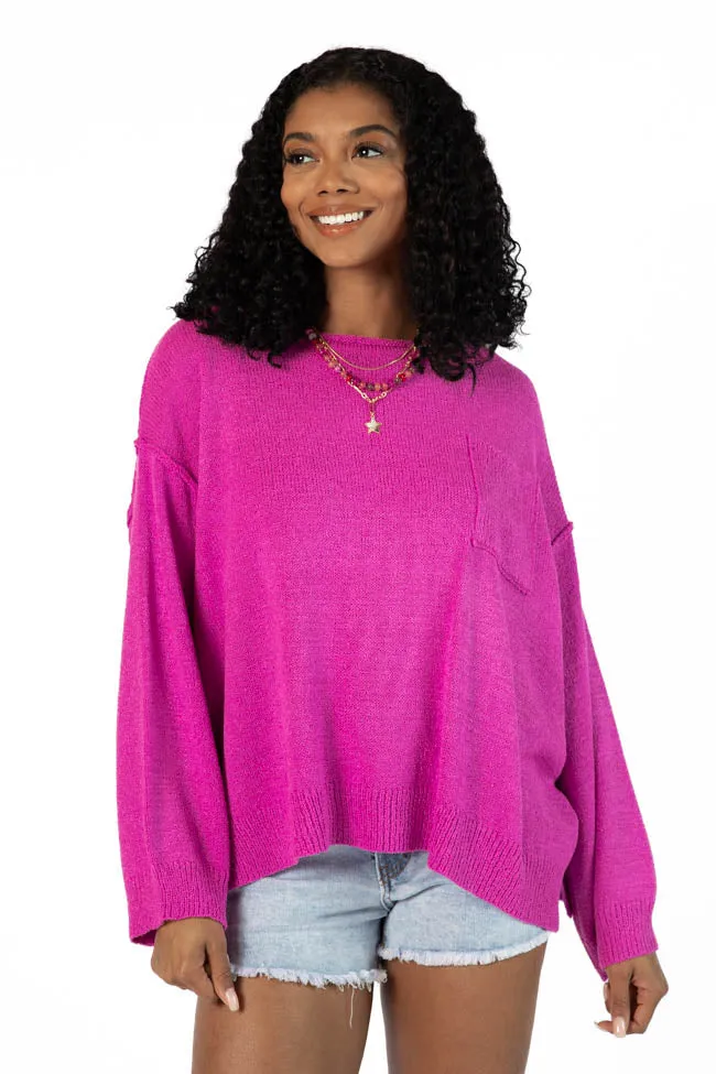 Tell Me Everything Magenta Oversized Pocketed Light Weight Sweater FINAL SALE sold by Pink Lily product image thumbnail 5