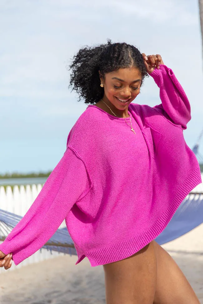 Tell Me Everything Magenta Oversized Pocketed Light Weight Sweater FINAL SALE sold by Pink Lily product image thumbnail 2