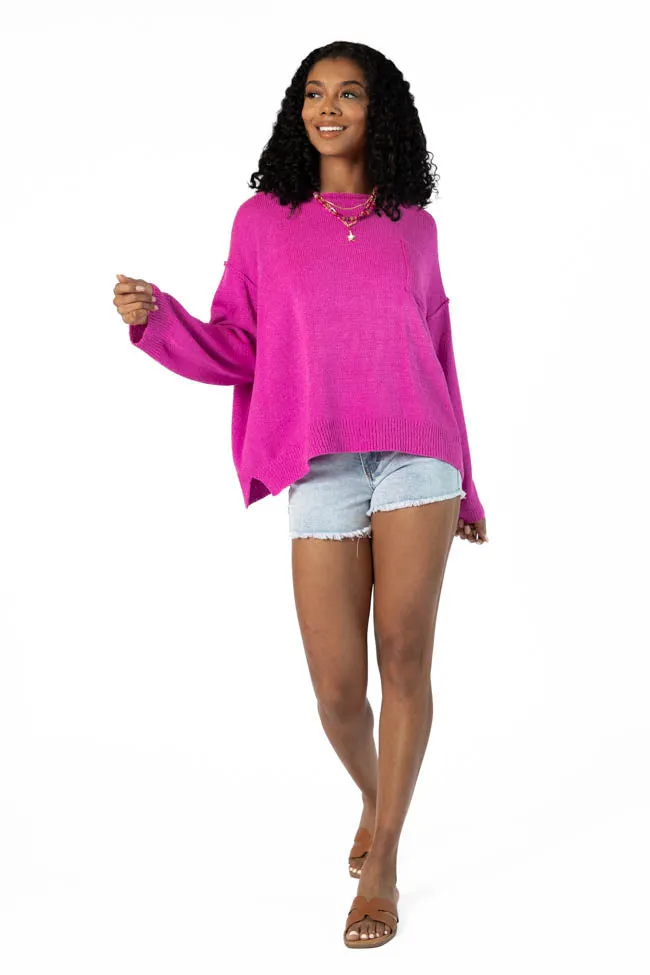 Tell Me Everything Magenta Oversized Pocketed Light Weight Sweater FINAL SALE sold by Pink Lily product image thumbnail 4