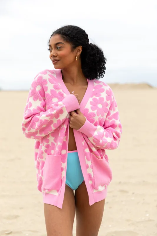 Better Believe It Pink Floral Print Terry Cloth Cardigan FINAL SALE made by Pink Lily
