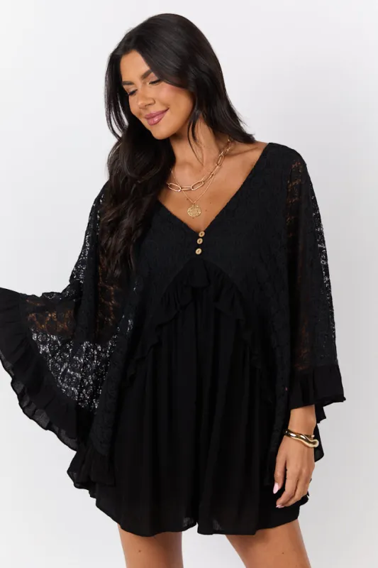 Sweet Harmony Black Lace Top Romper SALE made by Pink Lily