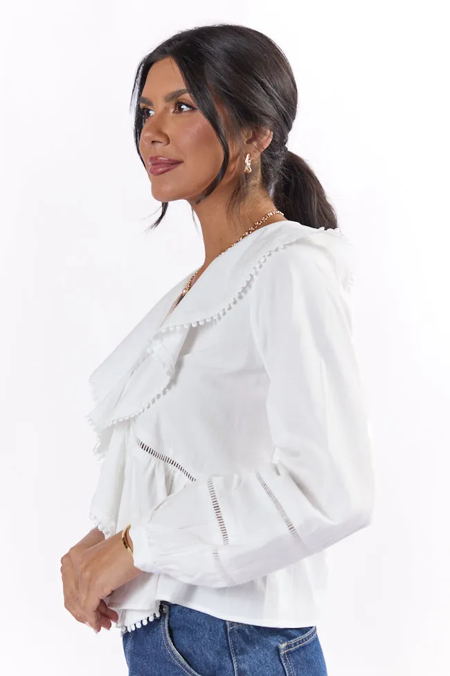 Burn The Breeze Ivory Ladder Detail Ruffle Front Blouse FINAL SALE sold by Pink Lily product image thumbnail 3