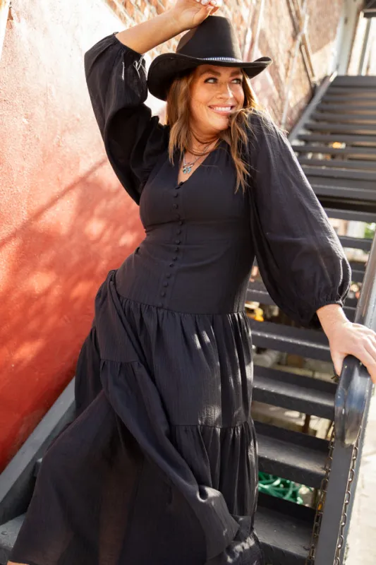 Enchanting Moments Black Button Detail Maxi Dress FINAL SALE sold by Pink Lily