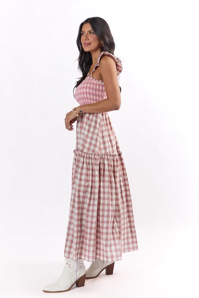 Checked Treasures Pink and Brown Plaid Tiered Midi Dress FINAL SALE sold by Pink Lily product image thumbnail 5