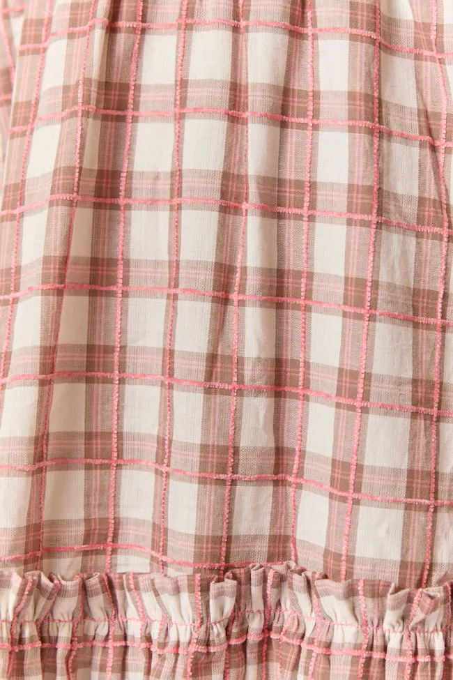 Checked Treasures Pink and Brown Plaid Tiered Midi Dress FINAL SALE sold by Pink Lily product image thumbnail 4