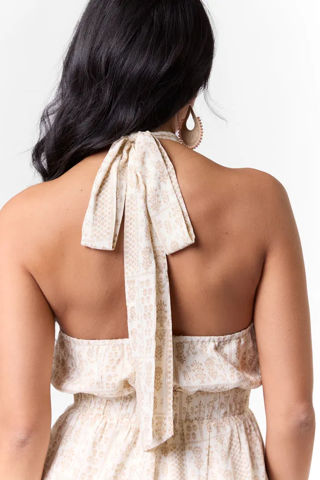 On The Horizon Taupe Halter Neck Printed Romper FINAL SALE sold by Pink Lily product image thumbnail 2