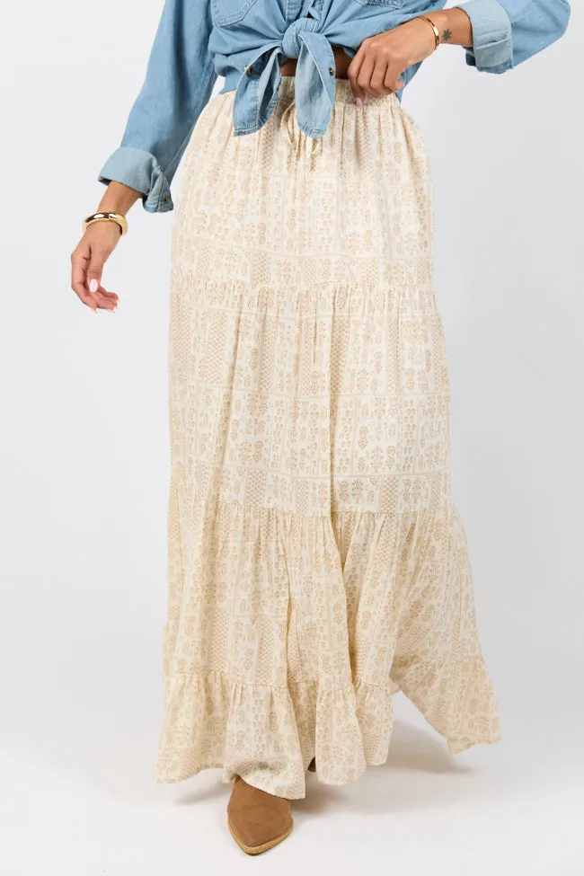 Life Is But A Breeze Ivory and Beige Printed Maxi Skirt sold by Pink Lily
