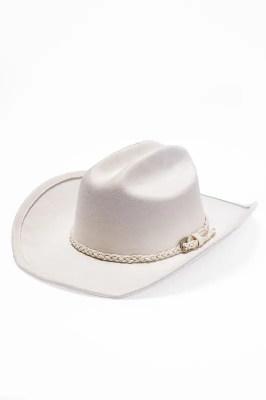 Ivory Braided Mini Band Cowboy Hat FINAL SALE sold by Pink Lily