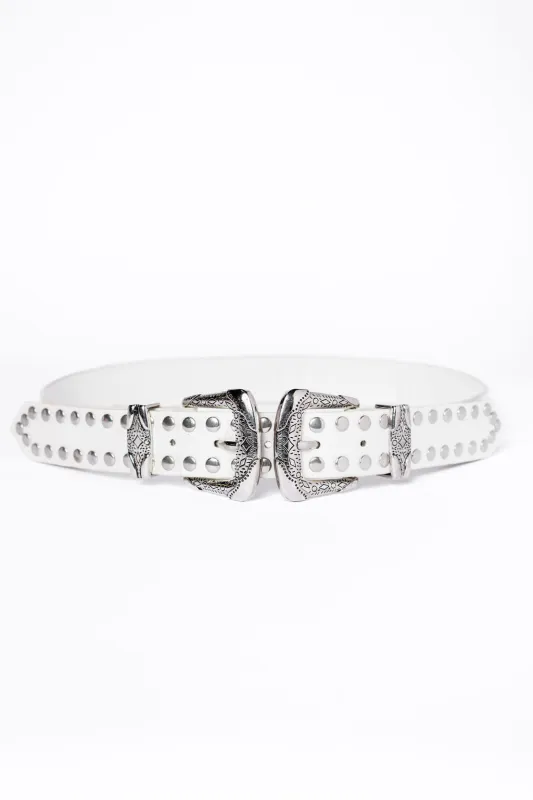 White Double Buckle Belt sold by Pink Lily