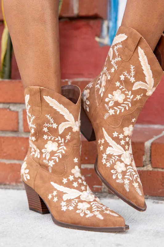 Paige Cocoa Embroidered Bootie made by Pink Lily