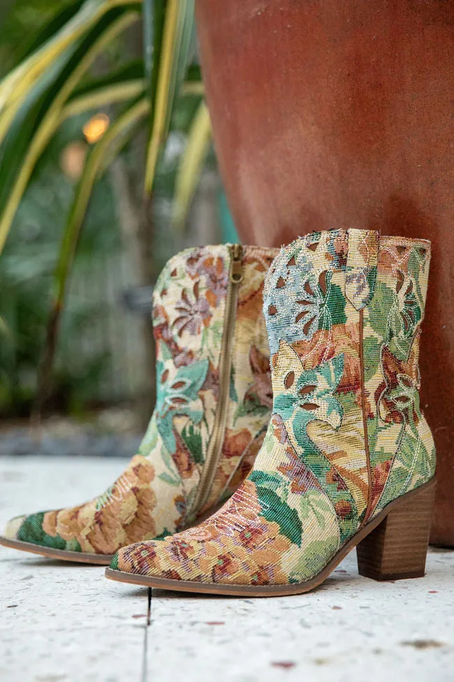 Sierra Floral Bootie sold by Pink Lily