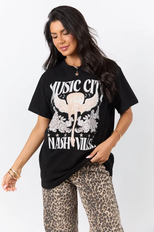 Music City Black Graphic Tee SALE sold by Pink Lily