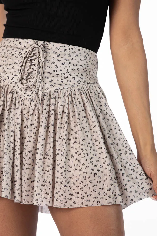 Star-crossed Lovers Tan and Black Corset Waist Floral Mini Skort sold by Pink Lily product image thumbnail 3