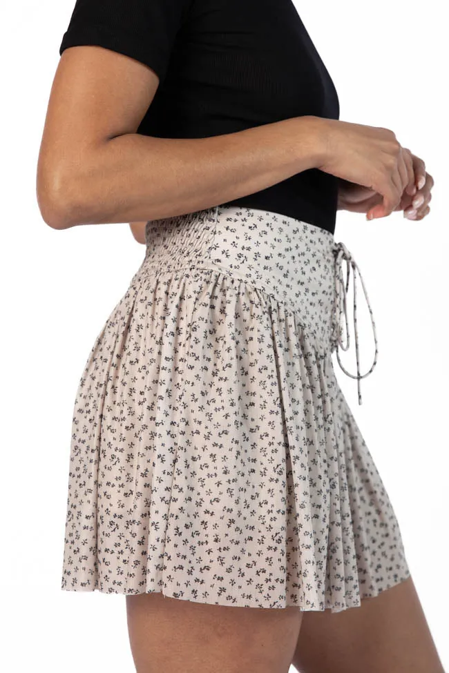 Star-crossed Lovers Tan and Black Corset Waist Floral Mini Skort sold by Pink Lily product image thumbnail 4