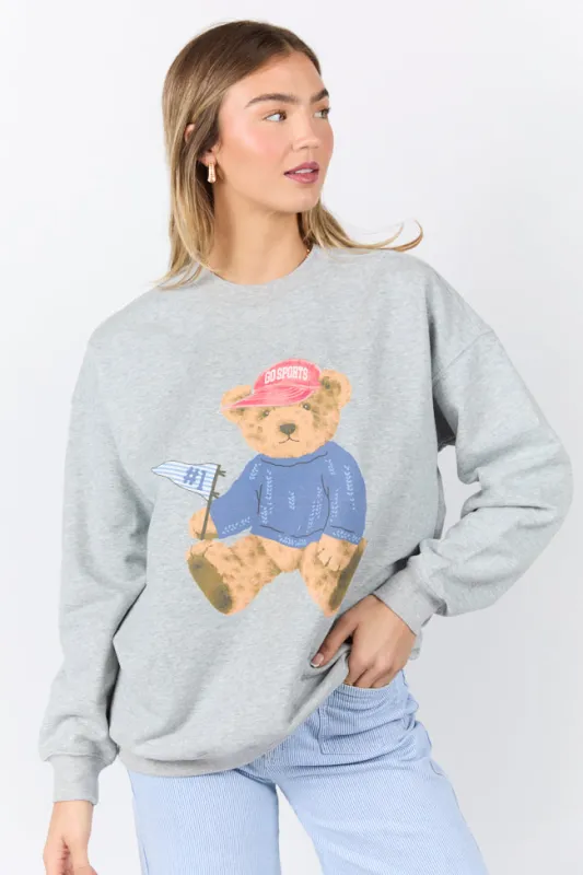 Sporty Vintage Bear Light Grey Graphic Sweatshirt sold by Pink Lily