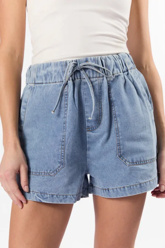 Reach For Me Medium Wash Pull On Chambray Shorts sold by Pink Lily