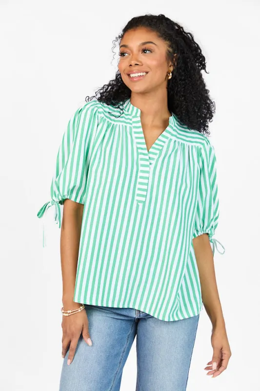 Look What We Started Green Striped Poplin Blouse FINAL SALE sold by Pink Lily