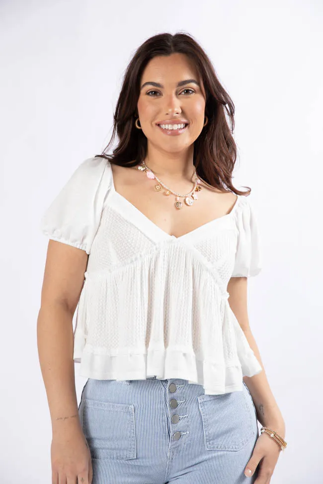 What I Thought Ivory V-Neck Waffle Knit Short Sleeve Top FINAL SALE sold by Pink Lily