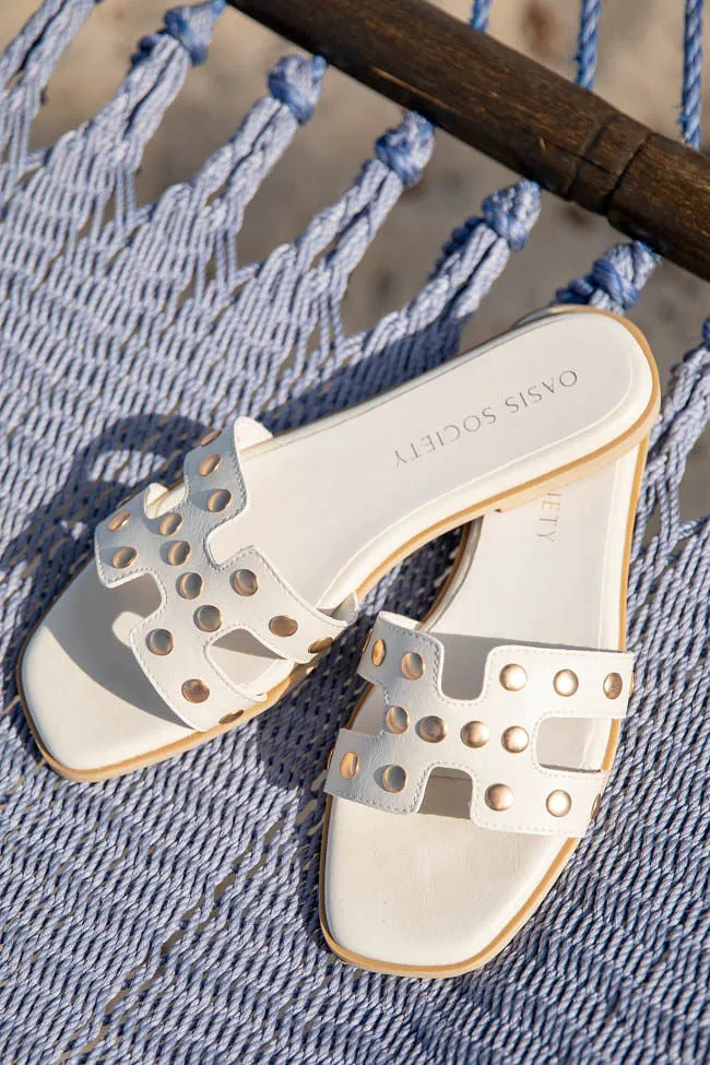 Hallie White Studded H Sandals FINAL SALE sold by Pink Lily