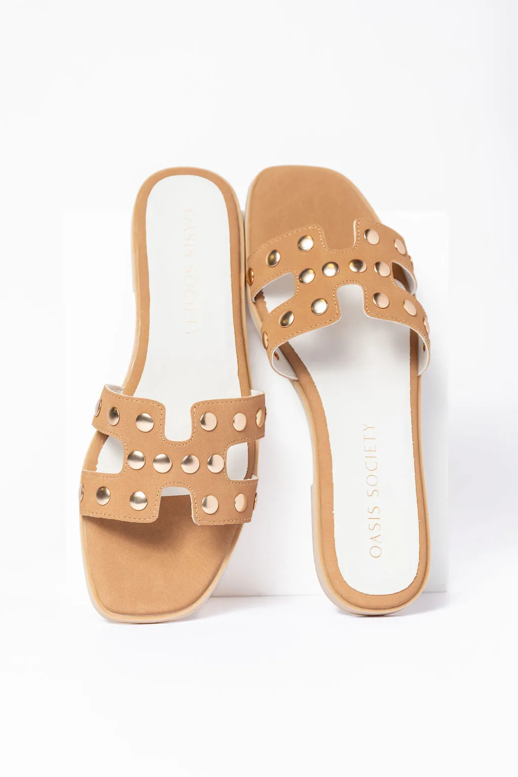 Hallie Camel Studded H Sandals FINAL SALE sold by Pink Lily