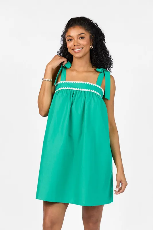 Better This Way Green Tie Shoulder Stitched Trim Mini Dress FINAL SALE sold by Pink Lily