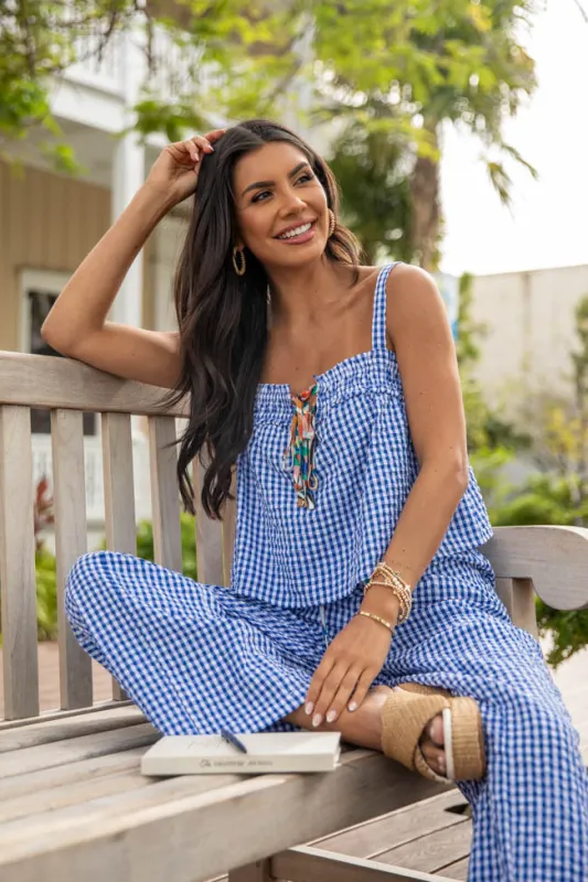 Day's End Navy Gingham Two Piece Pant Set FINAL SALE sold by Pink Lily