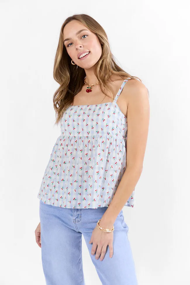 Sweet As Can Be Blue Cherry Gingham Print Tank FINAL SALE sold by Pink Lily
