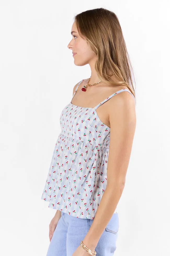 Sweet As Can Be Blue Cherry Gingham Print Tank FINAL SALE sold by Pink Lily product image thumbnail 4