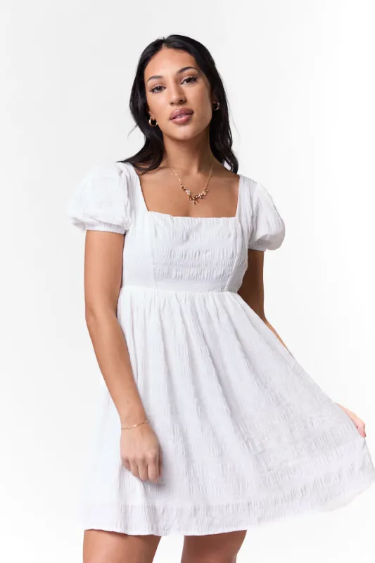 Breezing By Ivory Textured Square Neck Mini Dress FINAL SALE sold by Pink Lily