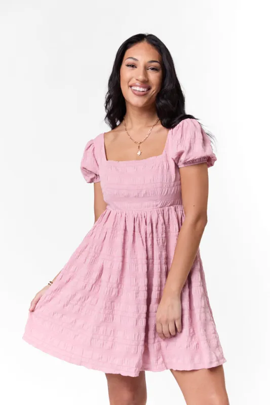 Breezing By Pink Textured Square Neck Mini Dress FINAL SALE sold by Pink Lily