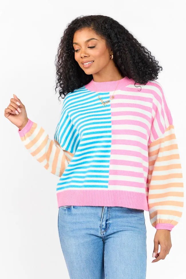 Delightful Days Blue, Pink, and Orange Multi Color Block Striped Sweater FINAL SALE sold by Pink Lily product image thumbnail 3