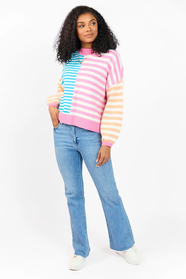 Delightful Days Blue, Pink, and Orange Multi Color Block Striped Sweater FINAL SALE sold by Pink Lily product image thumbnail 4