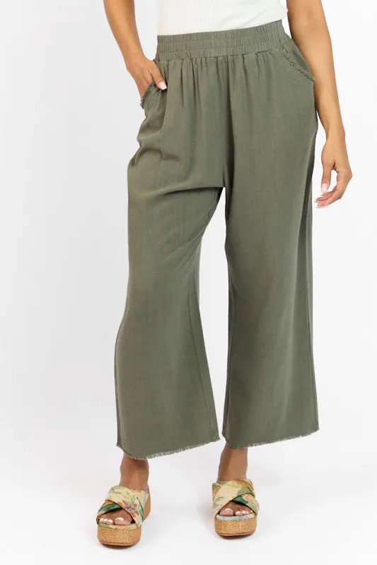 Look Your Best Olive Frayed Detail Ankle Length Pants SALE sold by Pink Lily