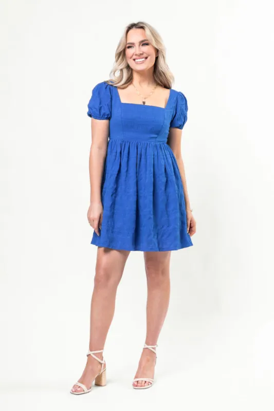 Breezing By Cobalt Textured Square Neck Mini Dress FINAL SALE sold by Pink Lily