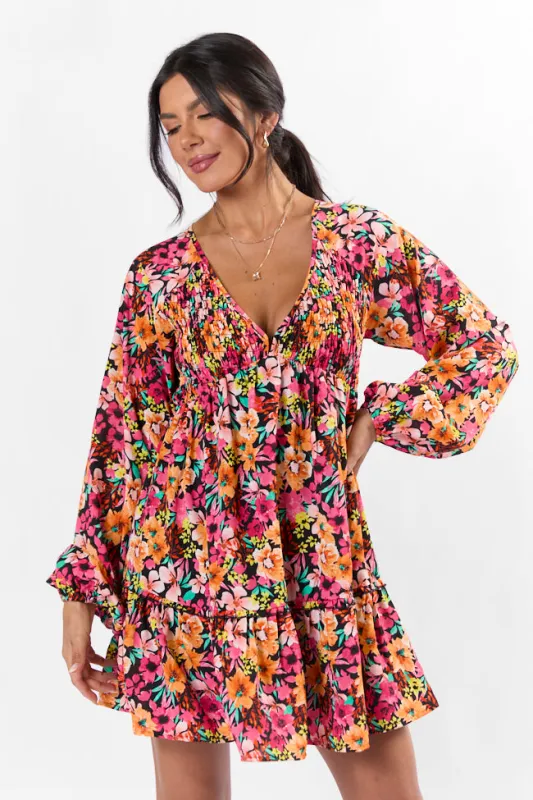 Here We Are Black Multi Floral Mini Dress FINAL SALE sold by Pink Lily