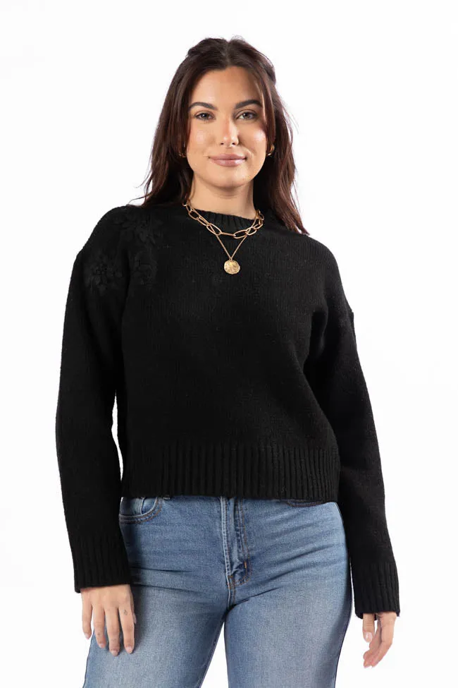 Days Of Dreaming Black Floral Embroidered Crew Neck Sweater FINAL SALE sold by Pink Lily product image thumbnail 4
