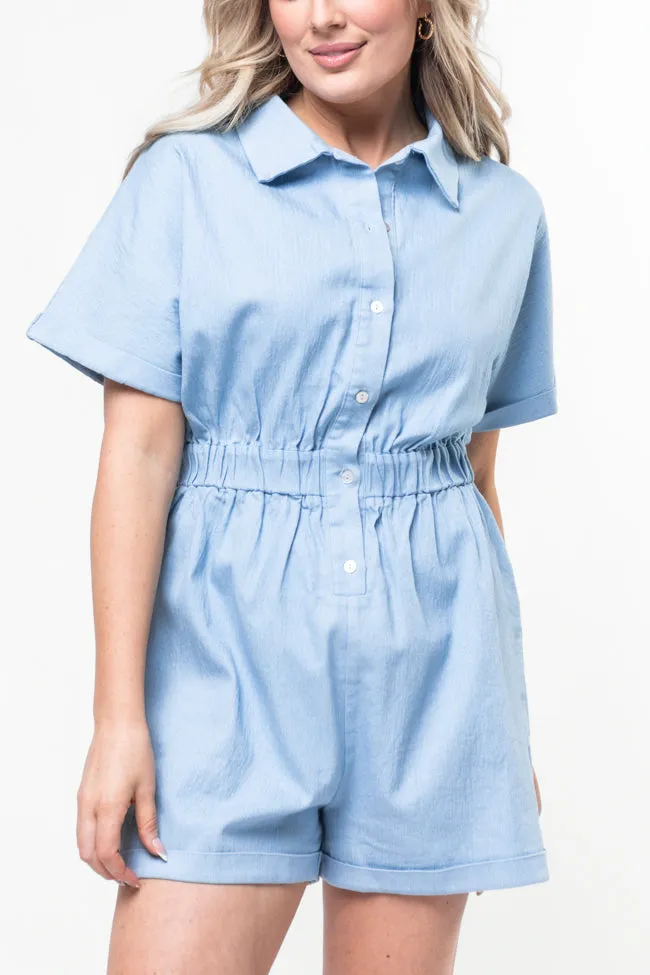 Walk With Me Blue Solid Chambray Romper FINAL SALE sold by Pink Lily product image thumbnail 3
