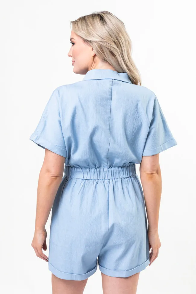 Walk With Me Blue Solid Chambray Romper FINAL SALE sold by Pink Lily product image thumbnail 5