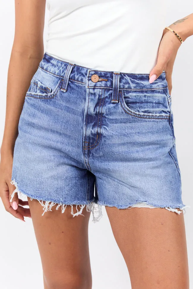 Emmy High Waisted Stretch Relaxed Raw Hem Denim Shorts FINAL SALE sold by Pink Lily
