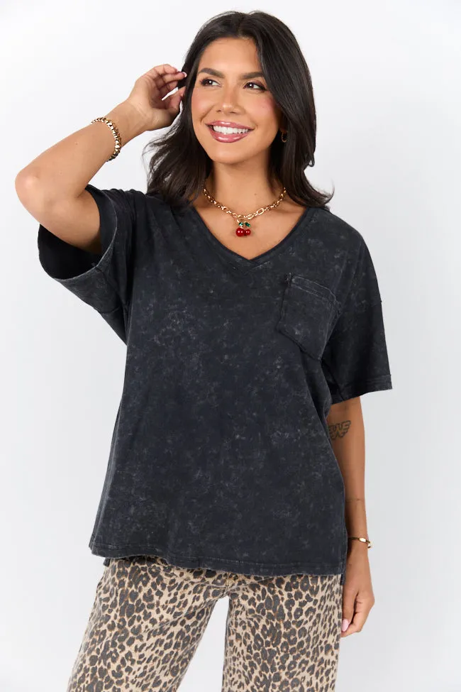 When We Meet Black Oversized Acid Wash V-Neck Tee FINAL SALE sold by Pink Lily product image thumbnail 3