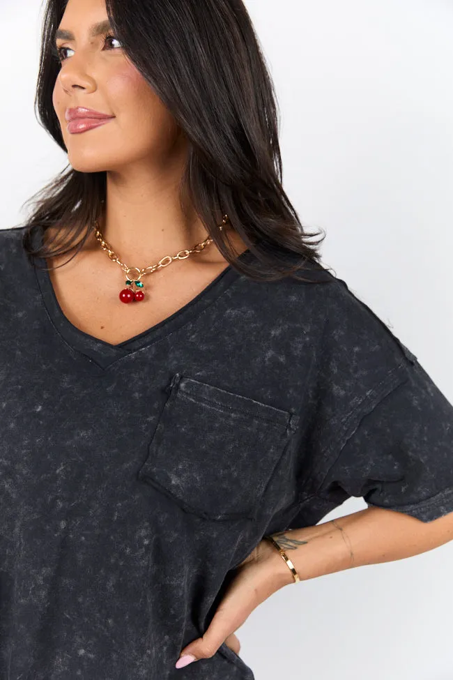 When We Meet Black Oversized Acid Wash V-Neck Tee FINAL SALE sold by Pink Lily product image thumbnail 4