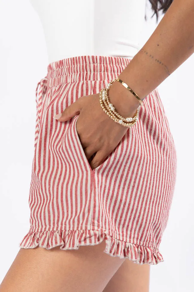 In No Rush Red Stripe Ruffle Hem Boxer Shorts sold by Pink Lily product image thumbnail 4